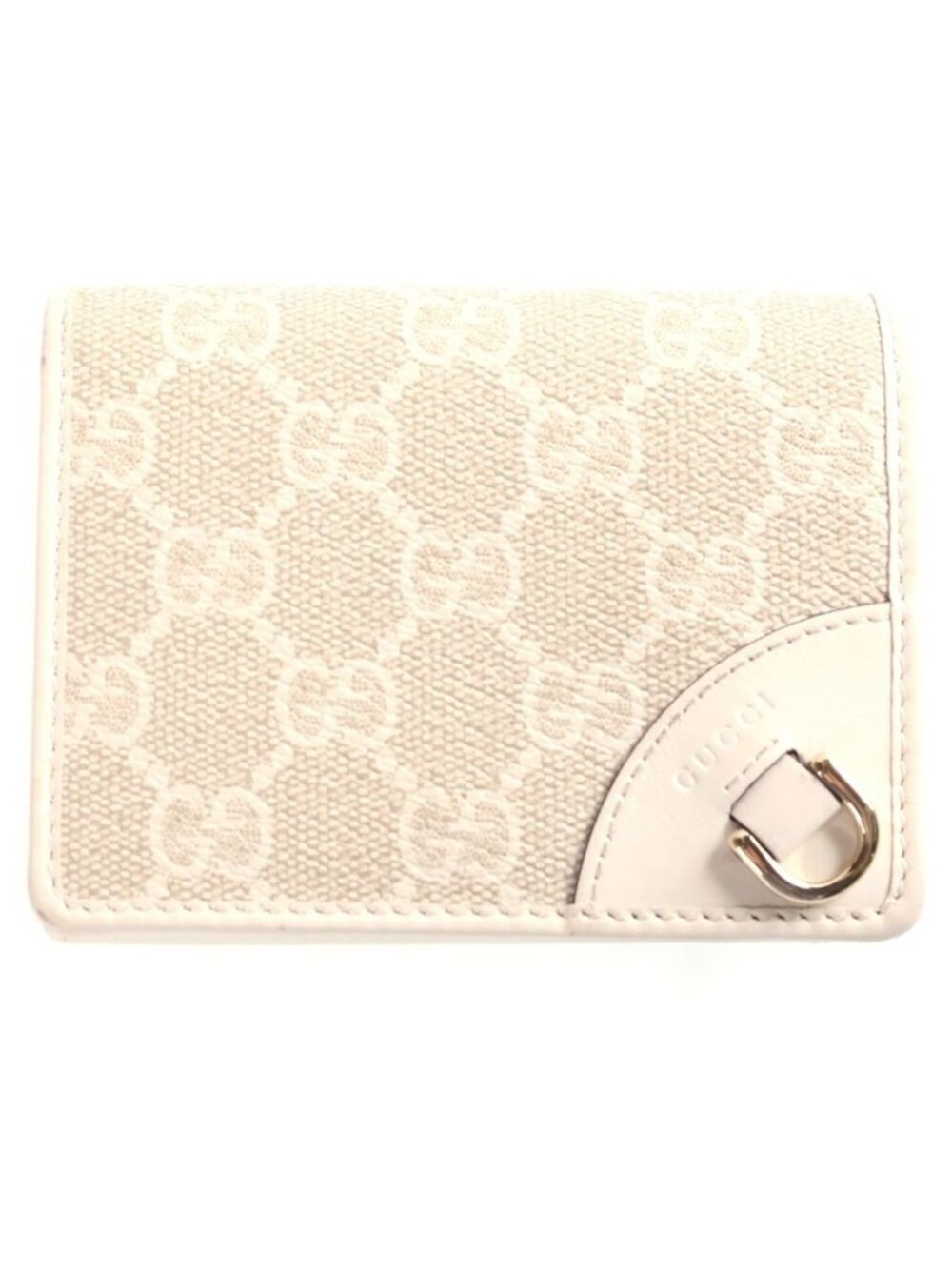 Gucci GG Emblem Small Wallet Bifold White Leather Gold